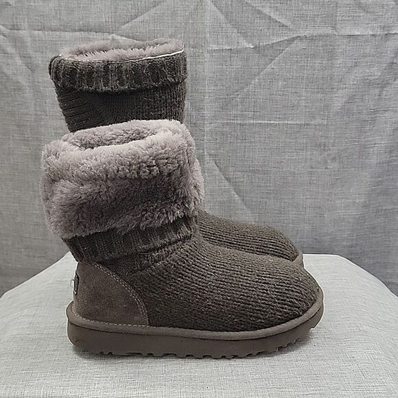 UGG Capra Gray Wool knit shearling lined Boots Ribbed - 1012287  women's sz 5 - Picture 4 of 10